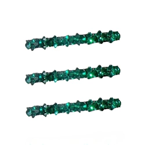 Green Rhinestone Hair Barrette Clips 3-Pack Alligator Hair Pins