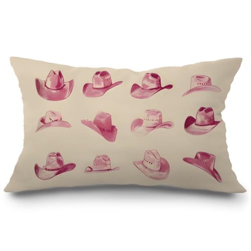 JINYO Retro Pink Cowboy Hat Pillow Covers 12x20 Inches