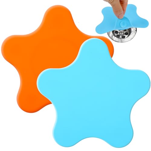 Molain 2-Pack Silicone Bathtub Stopper, Flat Suction Drain Plug (Blue & Orange)