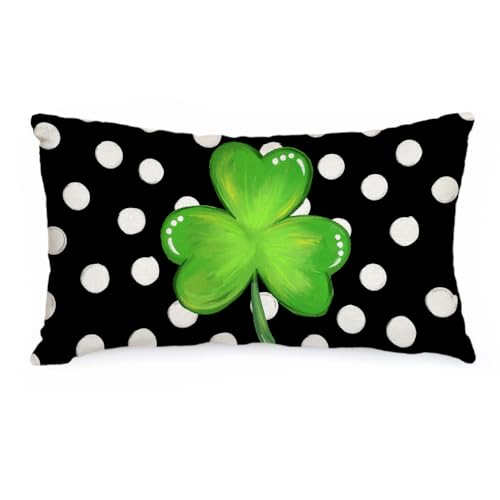 St. Patrick's Day Lumbar Pillow Cover 12x20 Inch - Green Shamrock