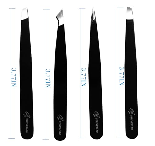 Strive Flex 4-Piece Professional Stainless Steel Tweezer Set with Travel Case