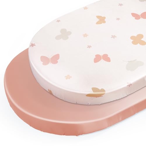 Unicorn Castle Satin Bassinet Sheets 2-Pack - Beige Butterfly & Blush Pink