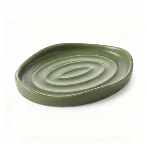 Ceramic Soap Dish with Swirl Grooves - Easy-Clean Green Holder
