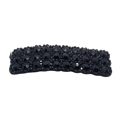 Black Rhinestone Snap Hair Clips Rectangular Korean Barrettes 2Pcs