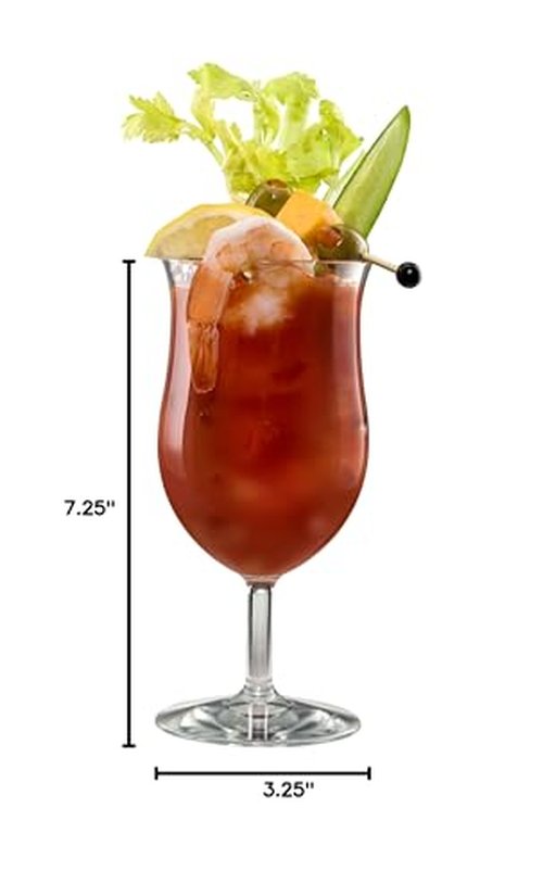 DRINIQUE 13oz Unbreakable Hurricane Cocktail Glass (Set of 4) Shatterproof Tropical Tritan Plastic Cup - Clear