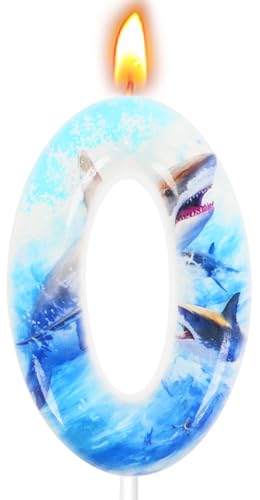Shark Birthday Number Candle 0 - Fun Cake Topper for Parties