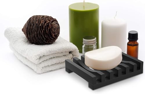 Topsky 2-Pack Silicone Soap Dish - Non-Slip Self-Draining Soap Saver (Black)