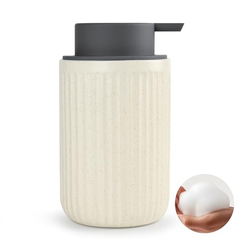 Speckled Beige Ceramic Soap Dispenser with Gray Silicone Pump