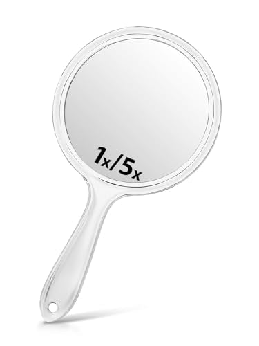 Macaki Double-Sided Hand Mirror with 5X Magnification - 8.3" L