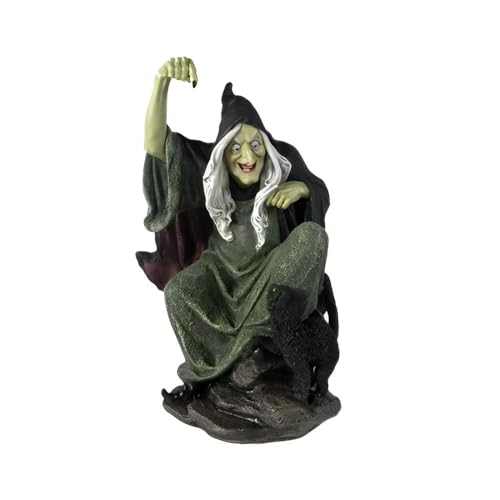 Witch with Cat Figurine Sculpture - 10.5 Inch Home Decor Ornament