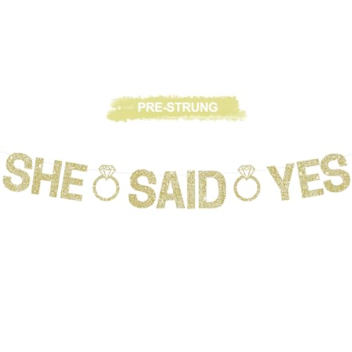 She Said Yes Glitter Banner - Champagne Gold Pre-Strung Engagement Decor