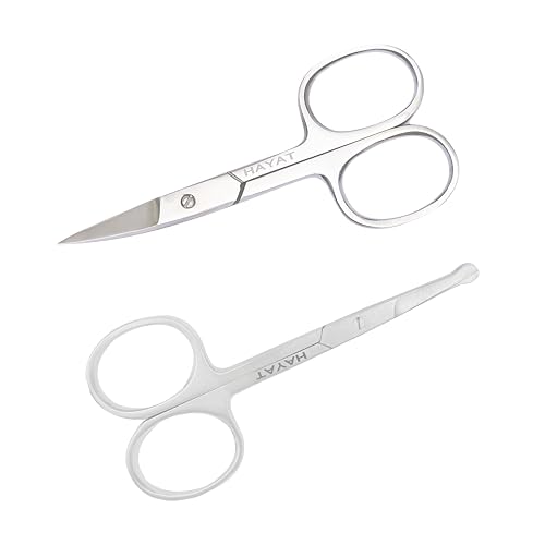 HAYAT Precision Curved Stainless Steel Eyebrow and Nose Hair Scissors