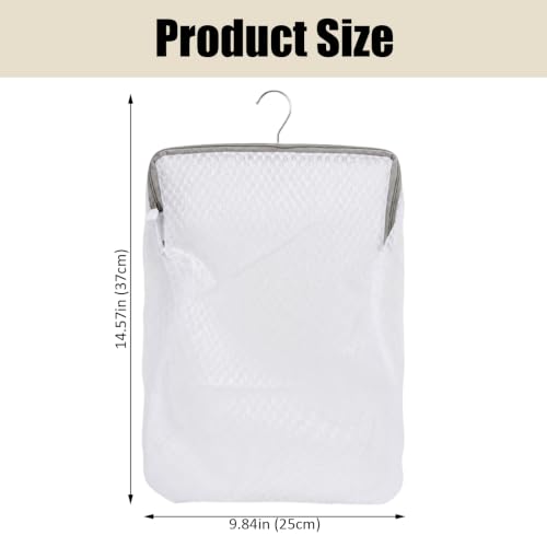 CHENZORVAX Hanging Mesh Clothespin Bag with Hook, White - 11.8 x 7.8 In