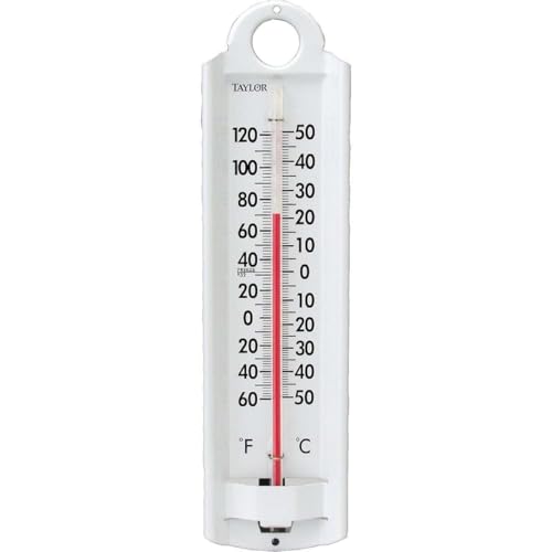 Taylor EMW0063562 Weather-Resistant Aluminum Indoor/Outdoor Thermometer - White, 2-1/4" x 8-7/8"