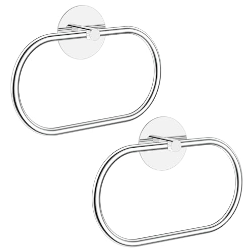 Stainless Steel Hand Towel Holder - Adhesive Wall-Mounted Ring, 2 Packs