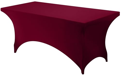 Utopia Kitchen 6ft Fitted Spandex Tablecloth, Burgundy Stretch Cover