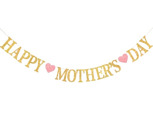 Gold Glitter Happy Mother's Day Banner - 110-Inch Party Decoration