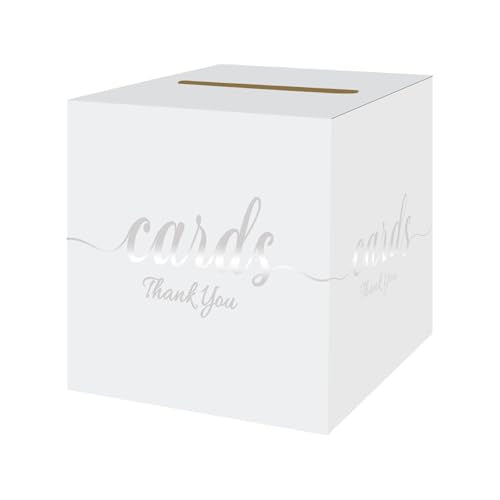 White and Silver Card Box - 7.8-Inch Foldable Gift Card Holder for Events
