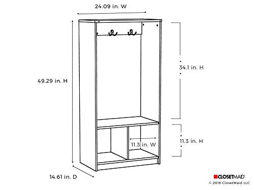 ClosetMaid KidSpace Wood Storage Locker, 2 Cubby Cube Compartments, Open Storage, 3 Hooks, for Coats, Backpacks, Jackets, White Finish