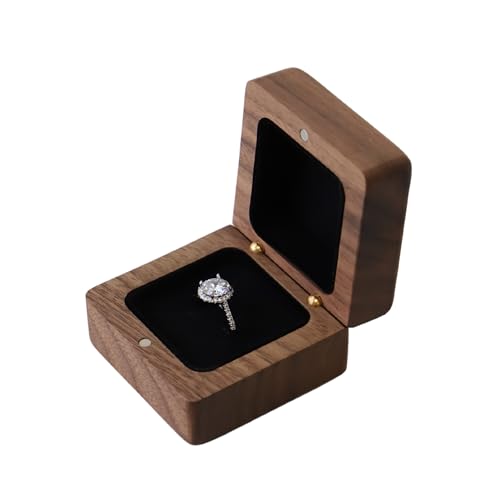 Vintage Solid Walnut Wood Ring Box - Hand-Polished Engagement Holder