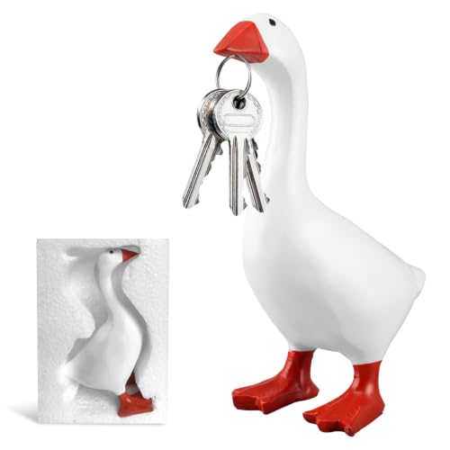 Trenqular 7-Inch Magnetic White Goose Key Holder Statue for Desk