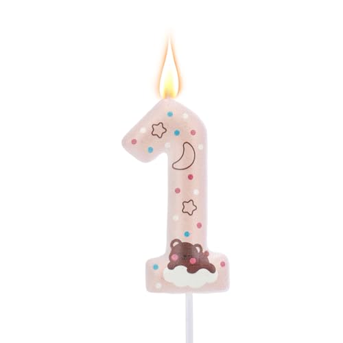 Cute Teddy Bear 1st Birthday Candle - Pink Cartoon Cake Topper