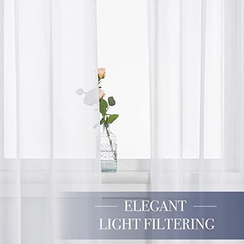 NICETOWN White Voile Sheer Kitchen Curtains, 60"W x 30"L, 2-Panel Set
