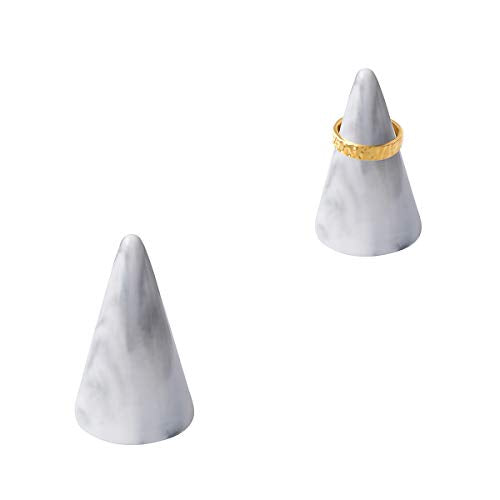 Oskas Ceramic Marble Ring Holder Tower - Grey, 2-Piece Jewelry Display Stand