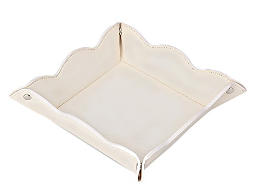 White PU Leather Valet Tray - Foldable Travel Catchall Organizer