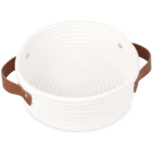 ABenkle Mini Cotton Rope Storage Basket - White Decorative Organizer
