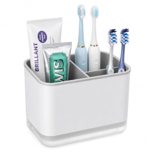 Compact 3-Slot Toothbrush Holder with Drainage for Bathroom