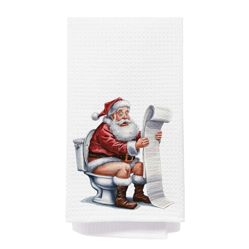 Funny Santa Bathroom Hand Towel - 16x24 Inch Christmas Decorative Washcloth