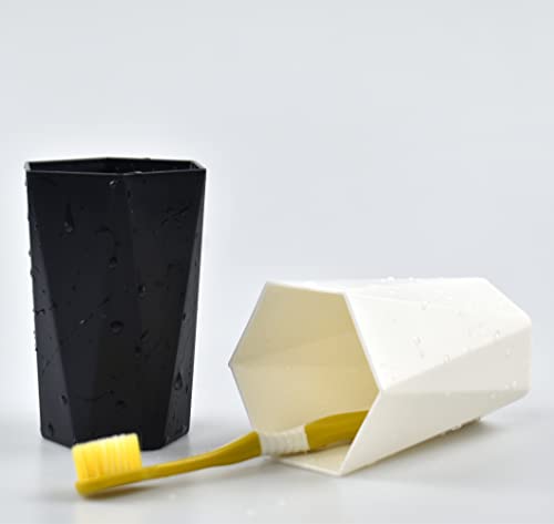 RabyLeo Geometric Plastic Bathroom Tumbler Set, 280ml - Black & Off White