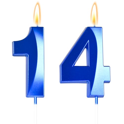 Blue Number 14 Birthday Candle | 14th Birthday Decorations