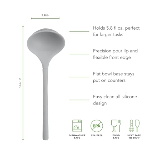 Tovolo Flex-Core Silicone Ladle BPA Free Oyster Gray Deep Soup Ladle, Heat-Resistant Kitchen Utensil