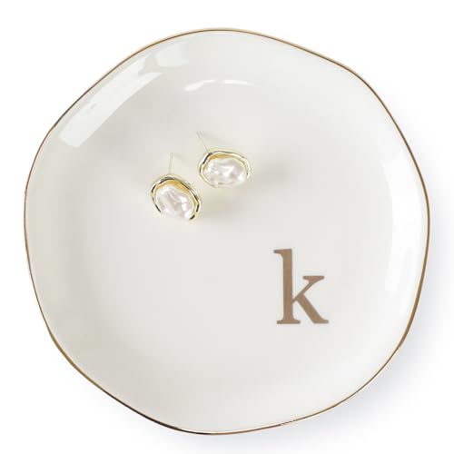 Personalized K Initials Ring Dish - Ceramic Jewelry Tray Gift