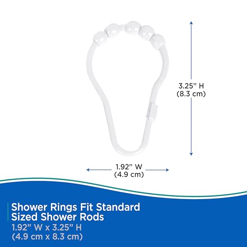 Kenney Standard Rust-Proof Plastic Beaded Shower Curtain Rings - Set of 12, White