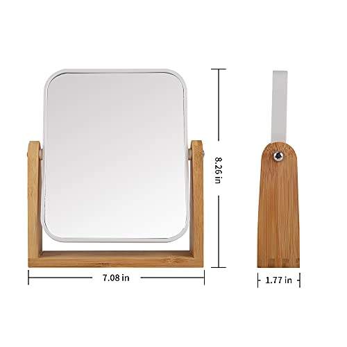 YYPDC Double-Sided Makeup Mirror with Bamboo Stand 1X/3X Magnification, 360° Swivel Vanity Mirror for Bedroom & Desk
