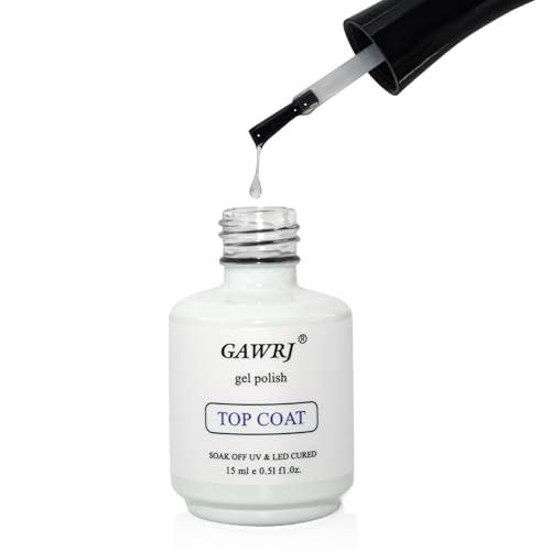GAWRJ No Wipe Gel Top Coat 15ml - Ultra Glossy Soak Off UV LED Nail Polish