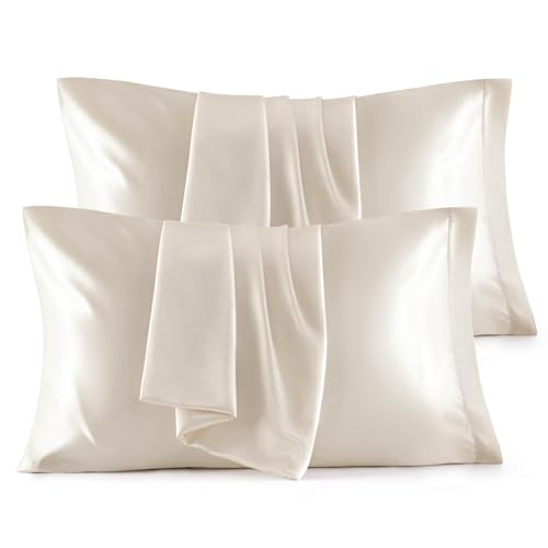 Bedsure Satin Pillowcases Set of 4, Standard Size 20" x 26", Beige