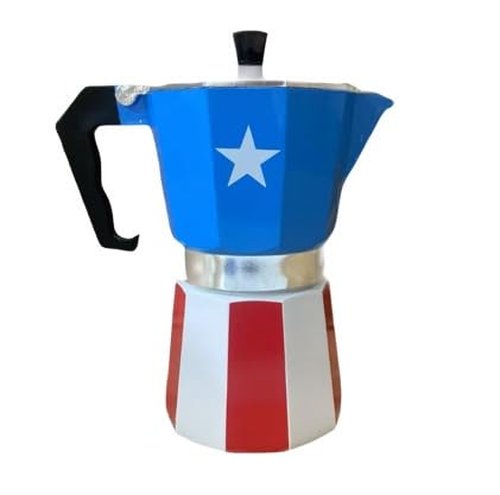 PRK 14 Puerto Rico Coffee Pot – Aluminum Moka Pot with Puerto Rican Flag Design | Traditional Stovetop Espresso Maker for Authentic Cafe Boricua