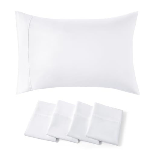 Bedsure Standard Pillowcases Set of 4 - White Brushed Microfiber Pillow Covers