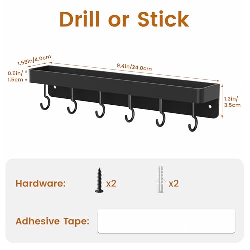 niffgaff Black Key Holder Wall Mount - Stainless Steel Hooks Rack with Shelf