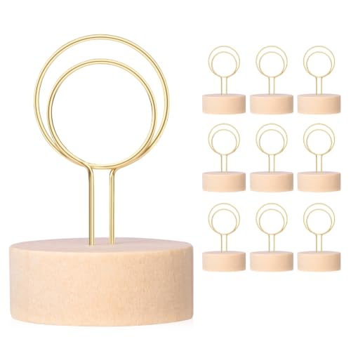 Gold Table Number Holders - Pack of 10 Metal Wire with Wood Base for Weddings & Events