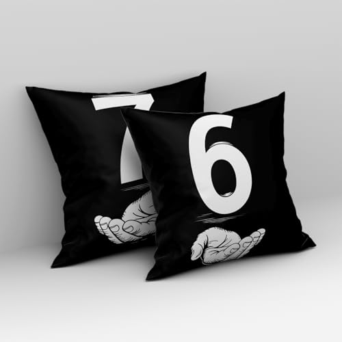 Heyfary 6th & 7th Birthday Party Throw Pillow Covers, 18x18 Linen Set of 2