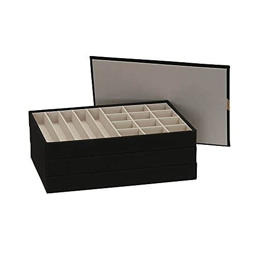 Household Essentials Black Stacking Jewelry Organizer Stacking Boxes with Removable Lid