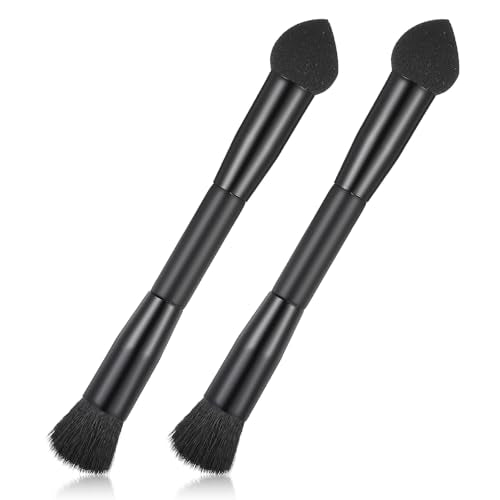 JIEYAO 2 Pcs Dual Ended Hairline Powder Brush with Sponge Tip & Soft Bristle