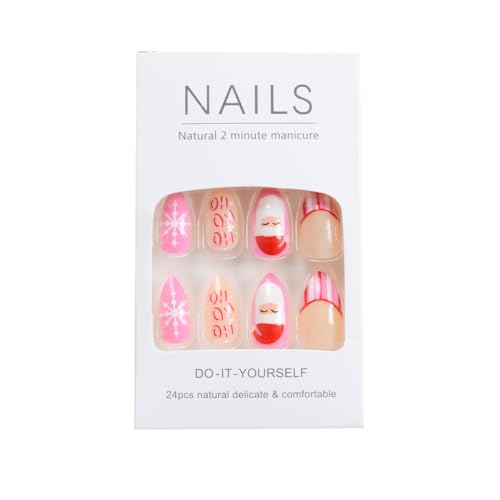 SWEKKE Christmas Press on Nails Short Almond Winter Fake Nails Glossy