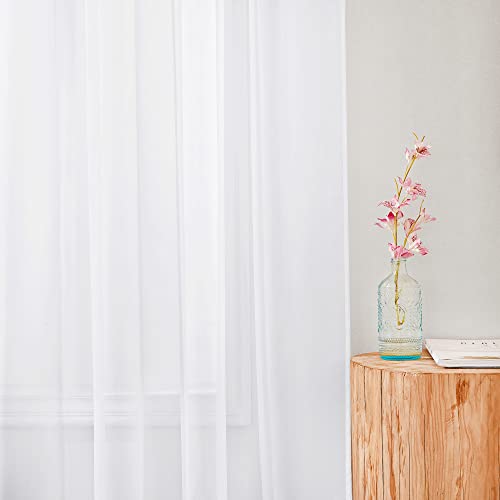 NICETOWN White Sheer Curtains - 54" W x 96" L, 2-Panel Voile Set