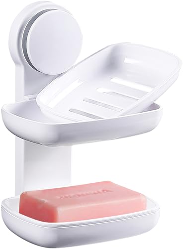 Wall-Mounted Soap Dish Holder with Double Tiers for Shower & Kitchen